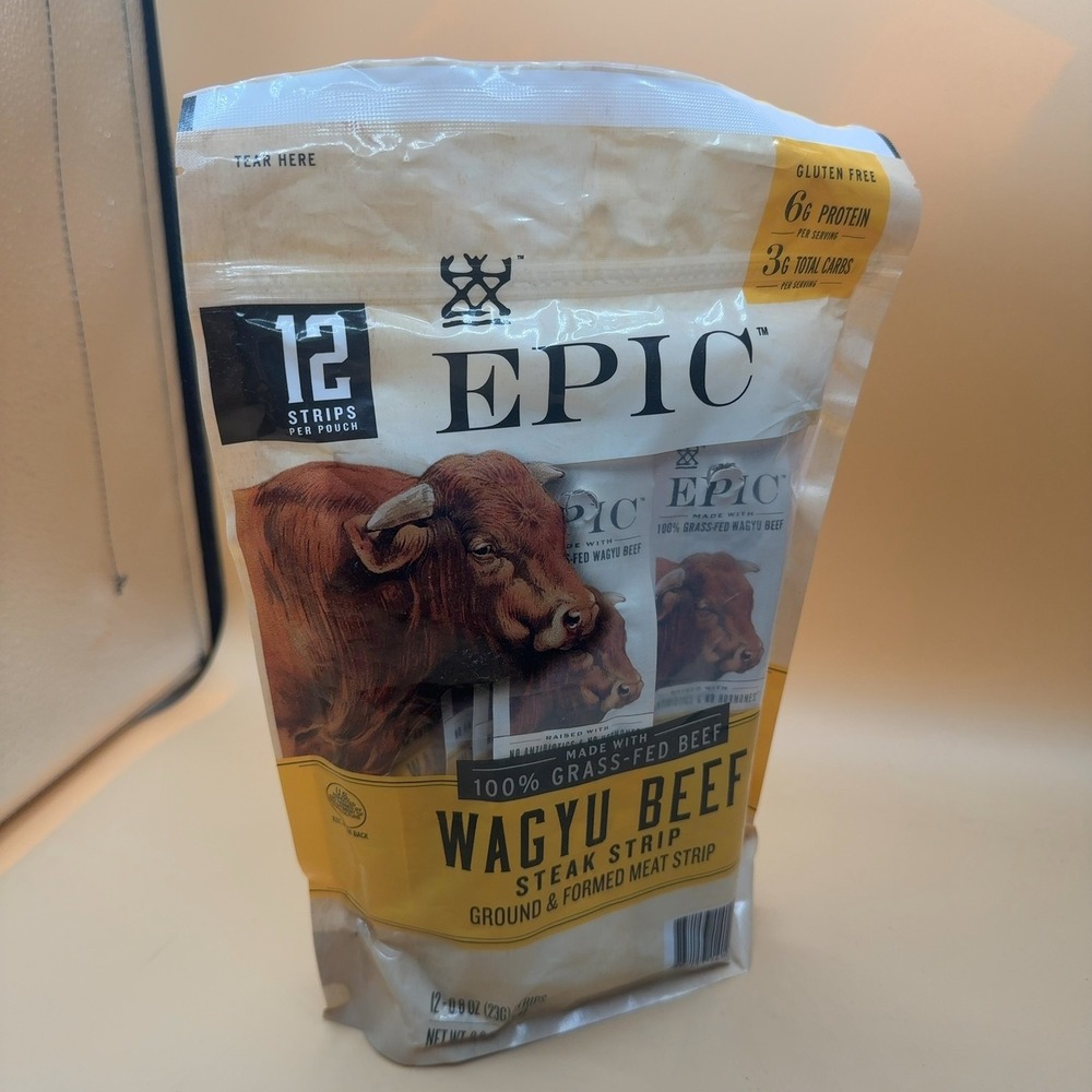 EPIC Wagyu Beef Steak Strip 100% Grass-Fed Gluten Free 12 Strips 9.6 oz Pouch